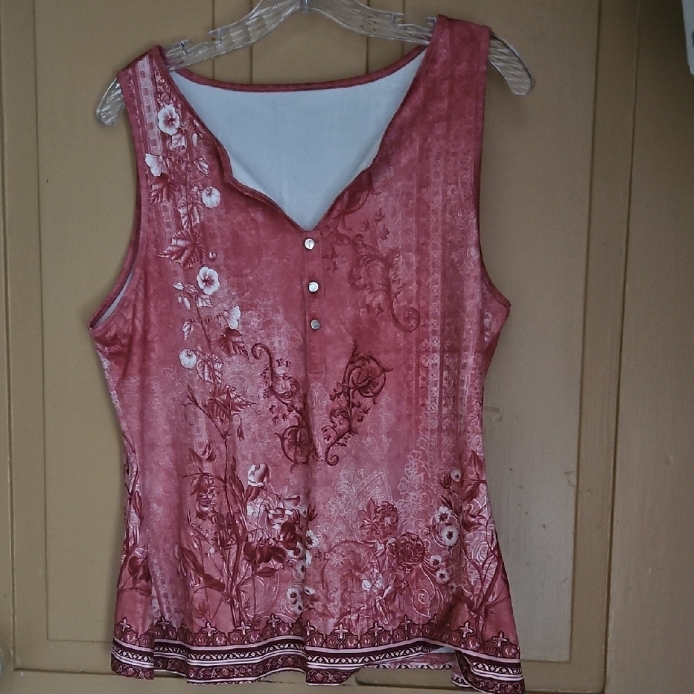 Orange Graphic Embellished Tank Top